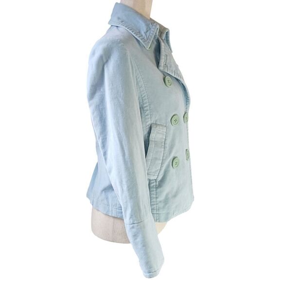 MODA INTERNATIONAL Velvet Jacket Double Breasted Pastel Blue Cropped Size XS - Picture 3 of 11